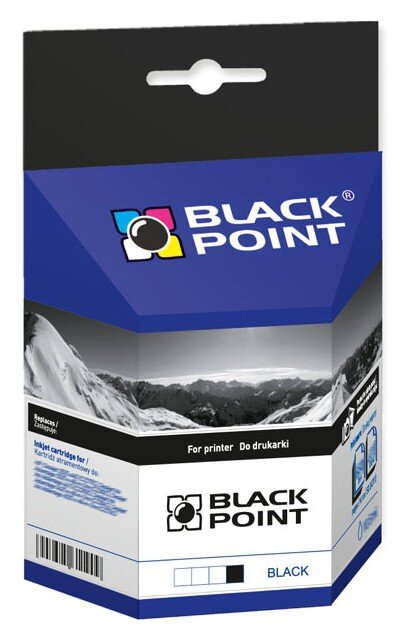 Pudełko z wkładem atramentowym, marka Black Point, czarno-niebieski design. W tle góry.