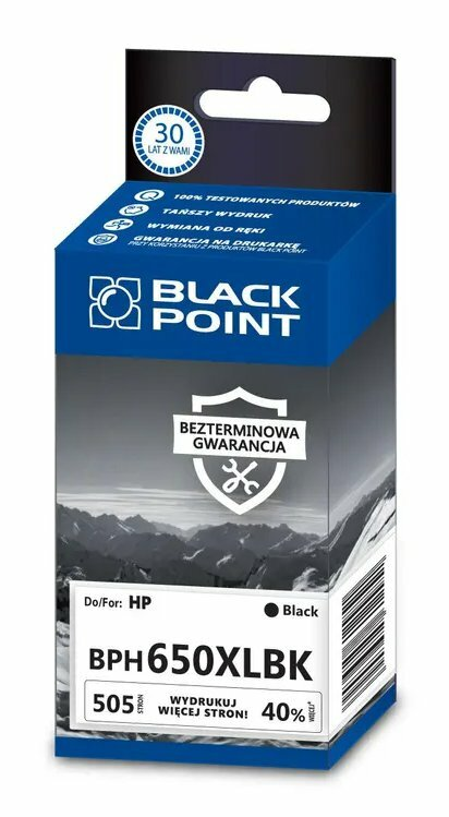 Pudełko z wkładem atramentowym Black Point. Czarny tusz. Niebieskie pudełko z górami. Białe tło.