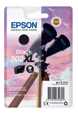 Opakowanie wkładu atramentowego Epson z czarnym wkładem i teleskopem.