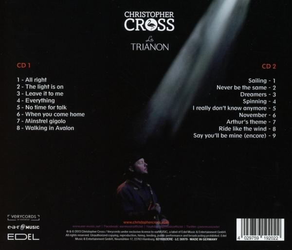 CD-Cover mit Christopher Cross' Album 'Le Trianon'. Enthält Titellisten und Künstlerbild.