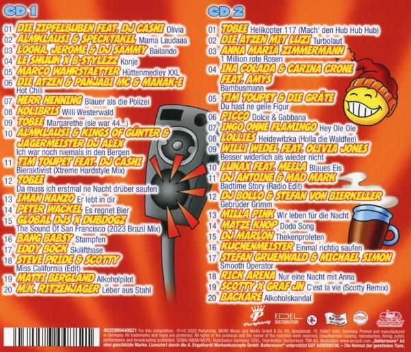 Zwei CDs mit Titellisten. Das Cover zeigt Text, einen Lautsprecher und ein Logo.