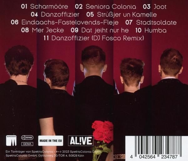 Rückseite einer CD. Texte und Labels sind sichtbar. Rote Rosen unten.