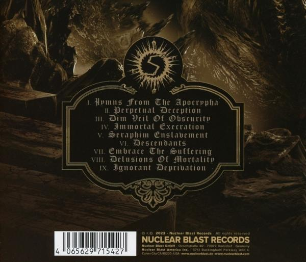 Rückseite eines Albums mit einer Titelliste und dem Nuclear Blast Records Logo.