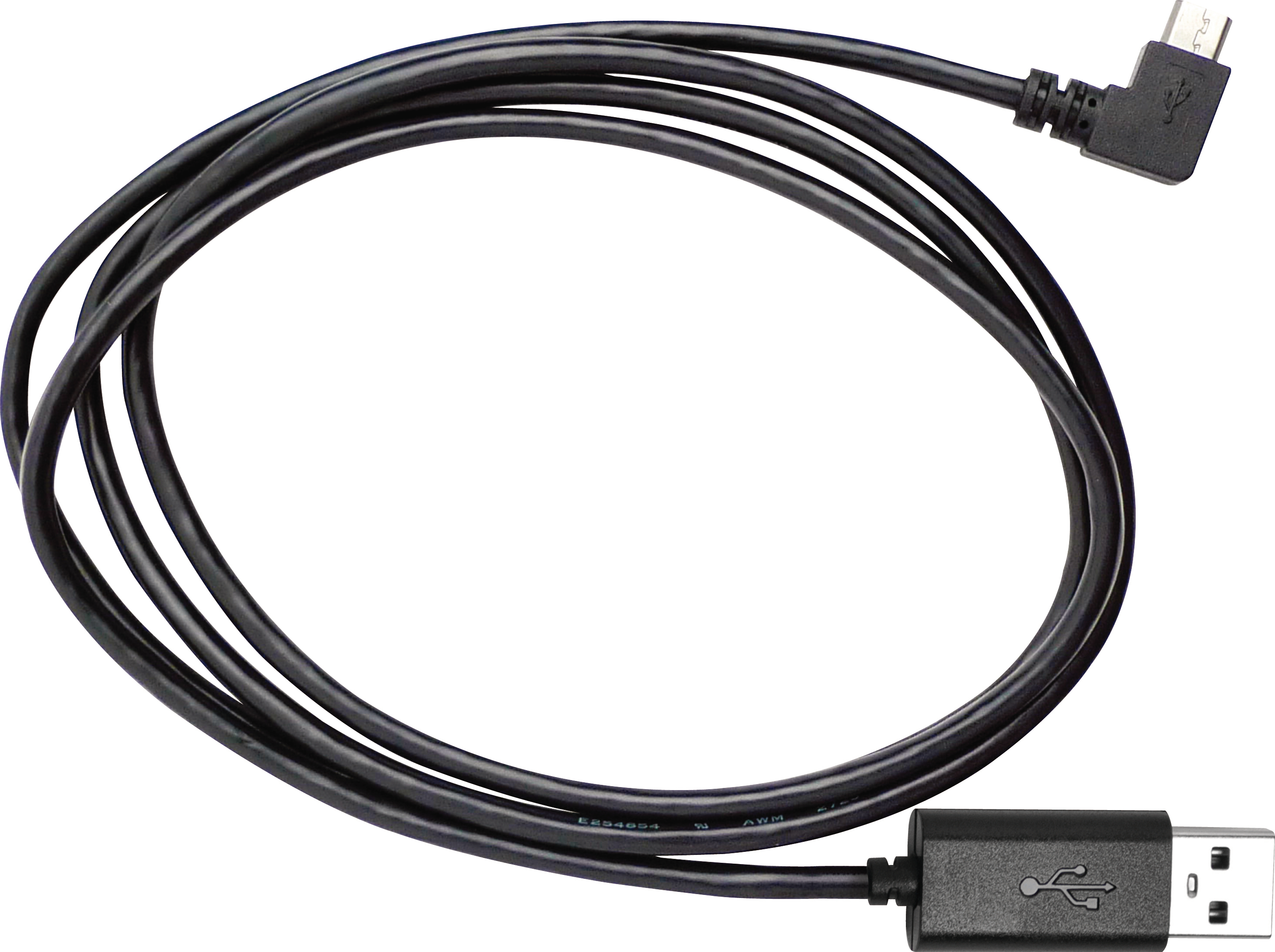Schwarzes USB-Kabel mit USB- und Micro-USB-Anschlüssen.