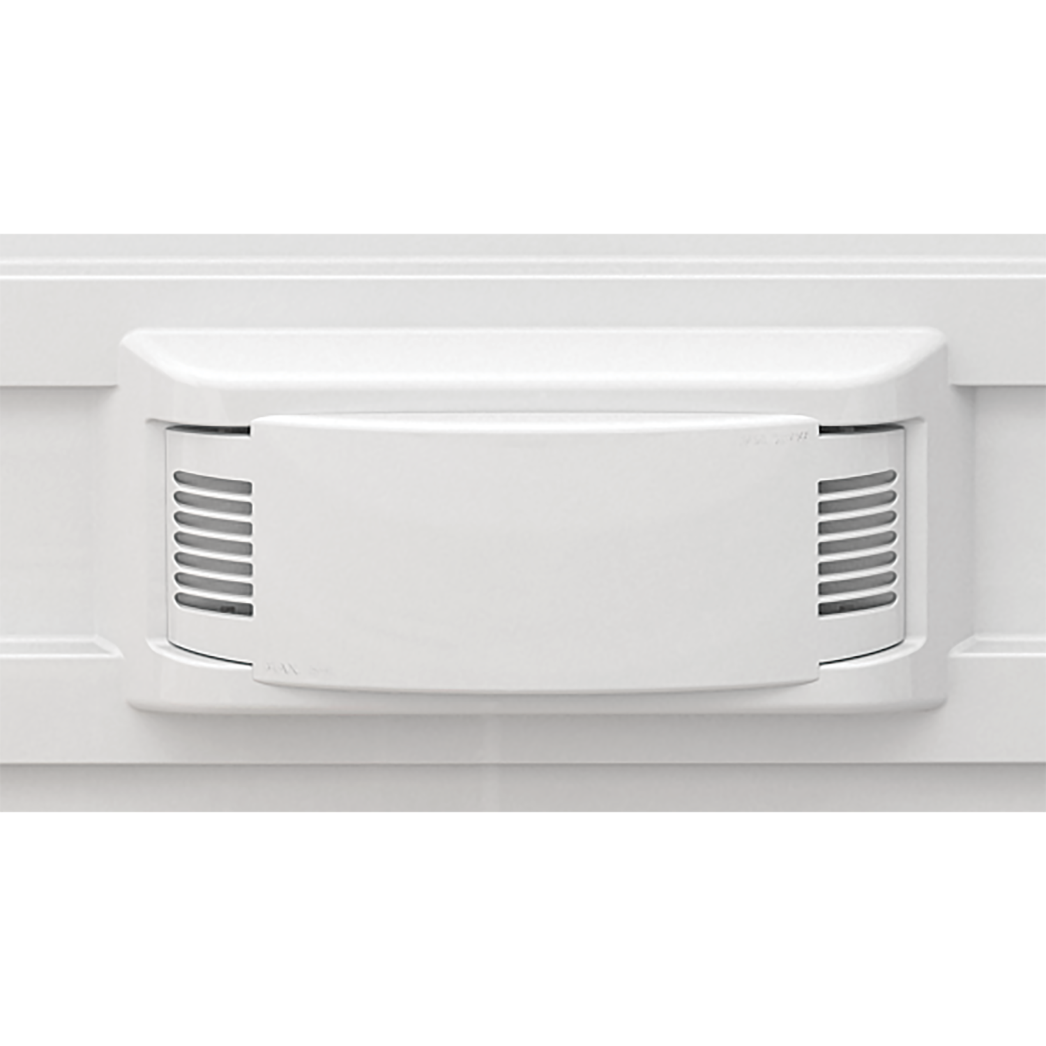 White appliance with a rectangular vent.