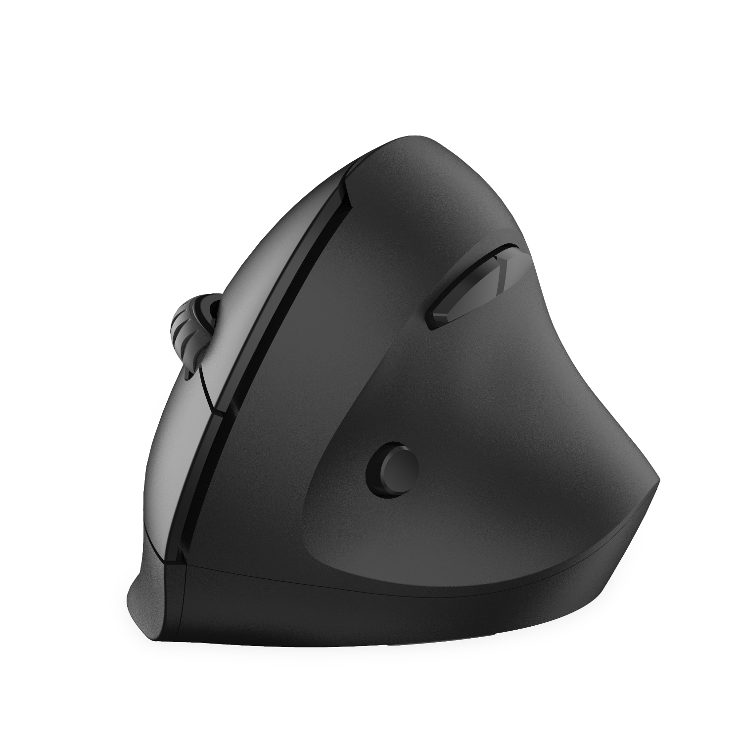 Zwarte ergonomische muis op zwarte achtergrond.