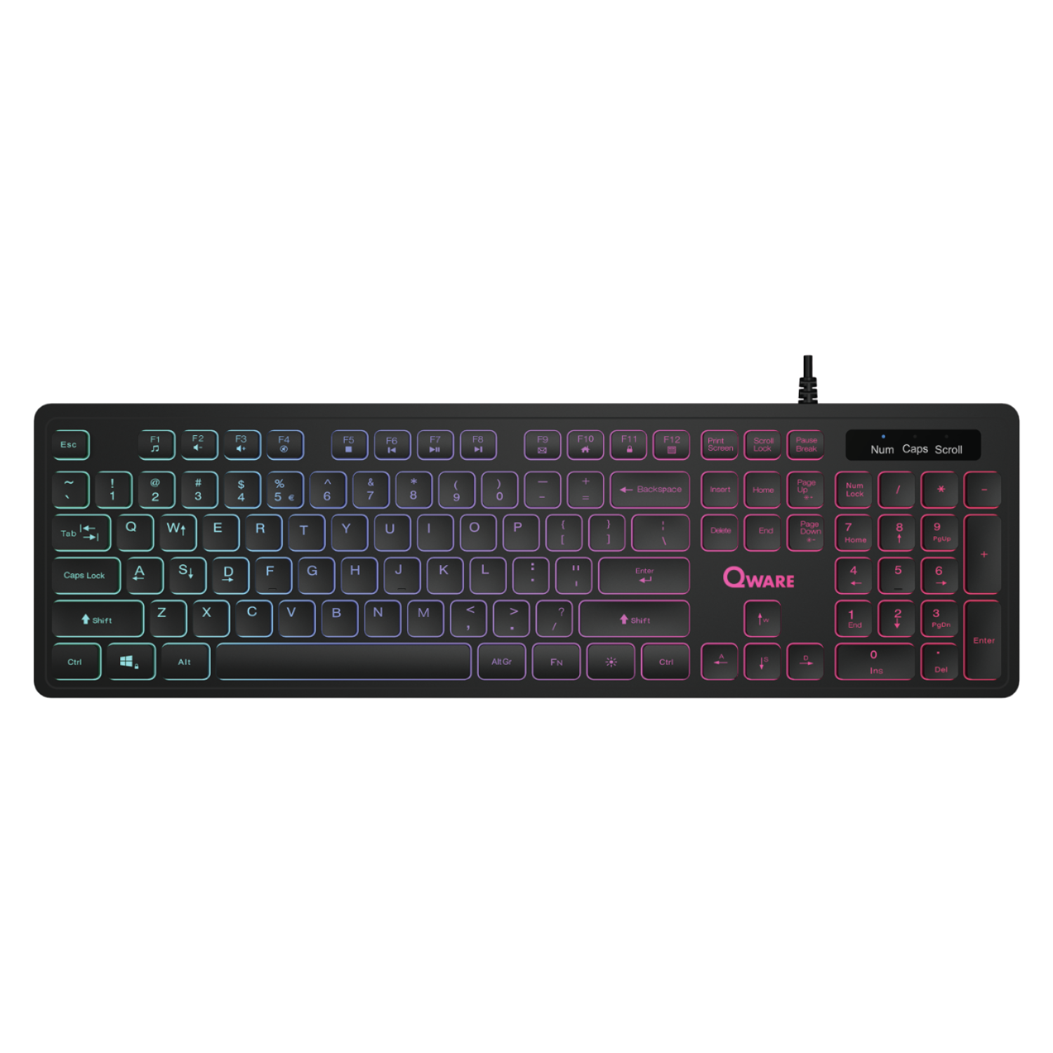 Qware - Office - Toetsenbord - Bedraad - USB - Verlichting - LED - Kleur - Kingston - Zwart - Qwerty