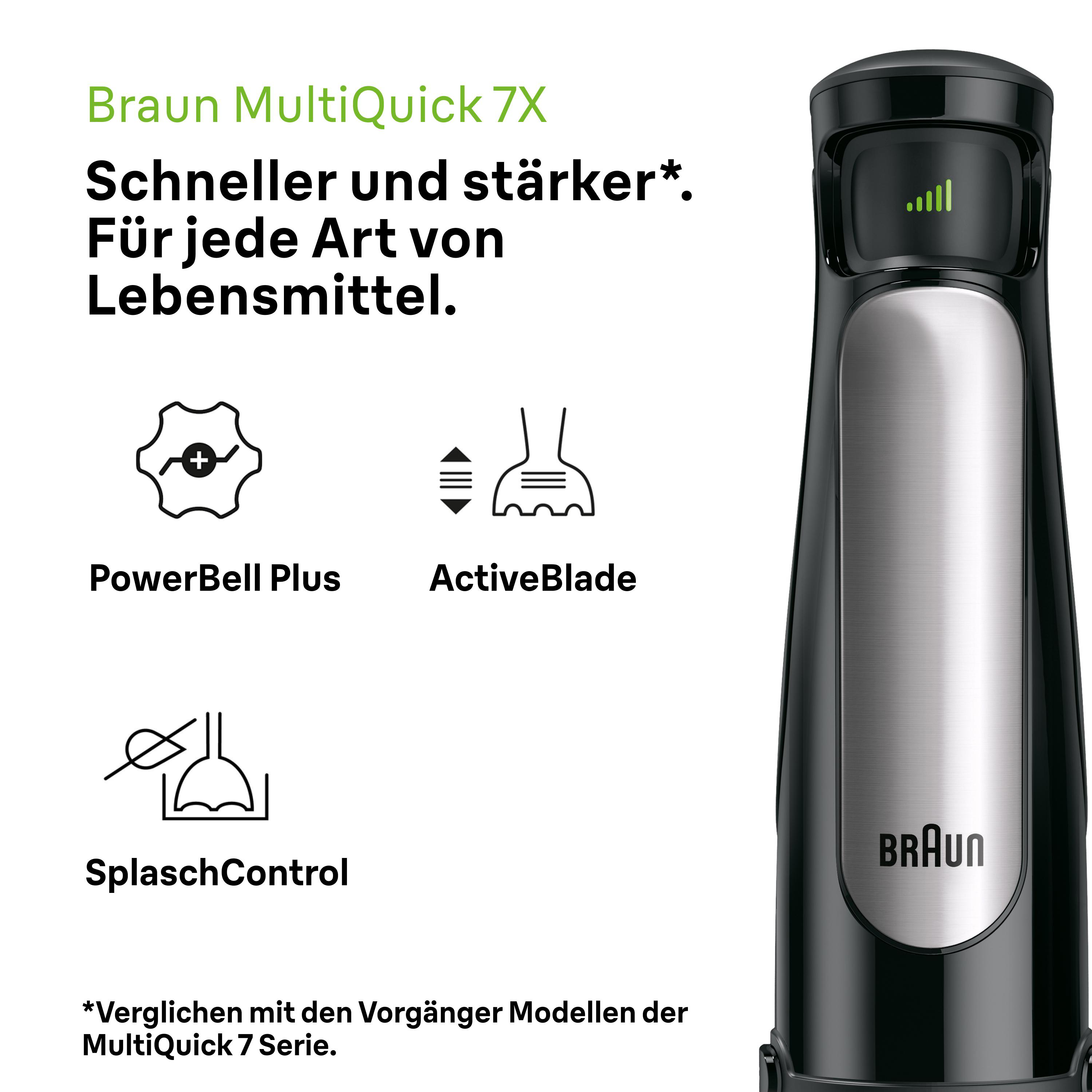 BRAUN MultiQuick 7 MQ 7000X Watt, 0.6 Stabmixer (Messbecher)) (1000 Premium Schwarz/Edelstahl Liter
