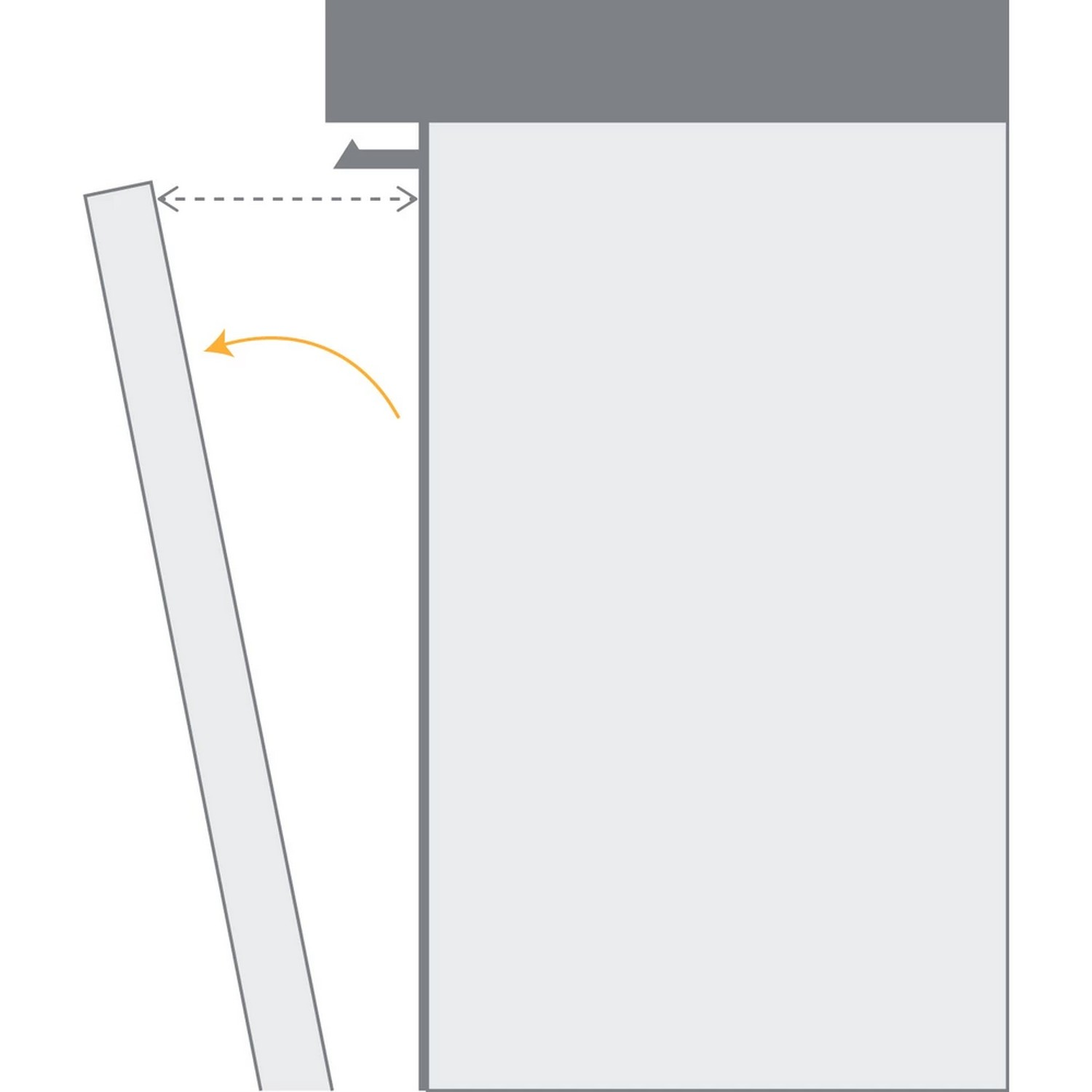 Diagramme montrant une porte de lave-vaisselle entrouverte, avec une flèche indiquant l'ouverture.