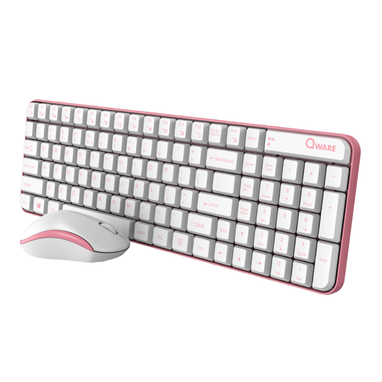 Qware - Office - Toetsenbord - Muis - Draadloos - 2.4ghz - USB - Desktopset - Combo - Waterford - Roze - Qwerty