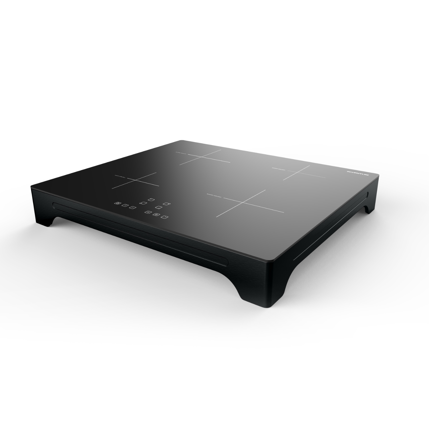 Black induction hob with four marked cooking zones on a white background.