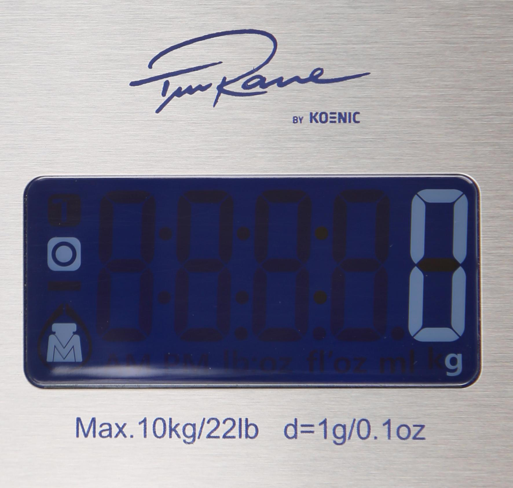 Eine digitale Waage mit einer Anzeige, die Zahlen zeigt. Die Waage ist silberfarben.