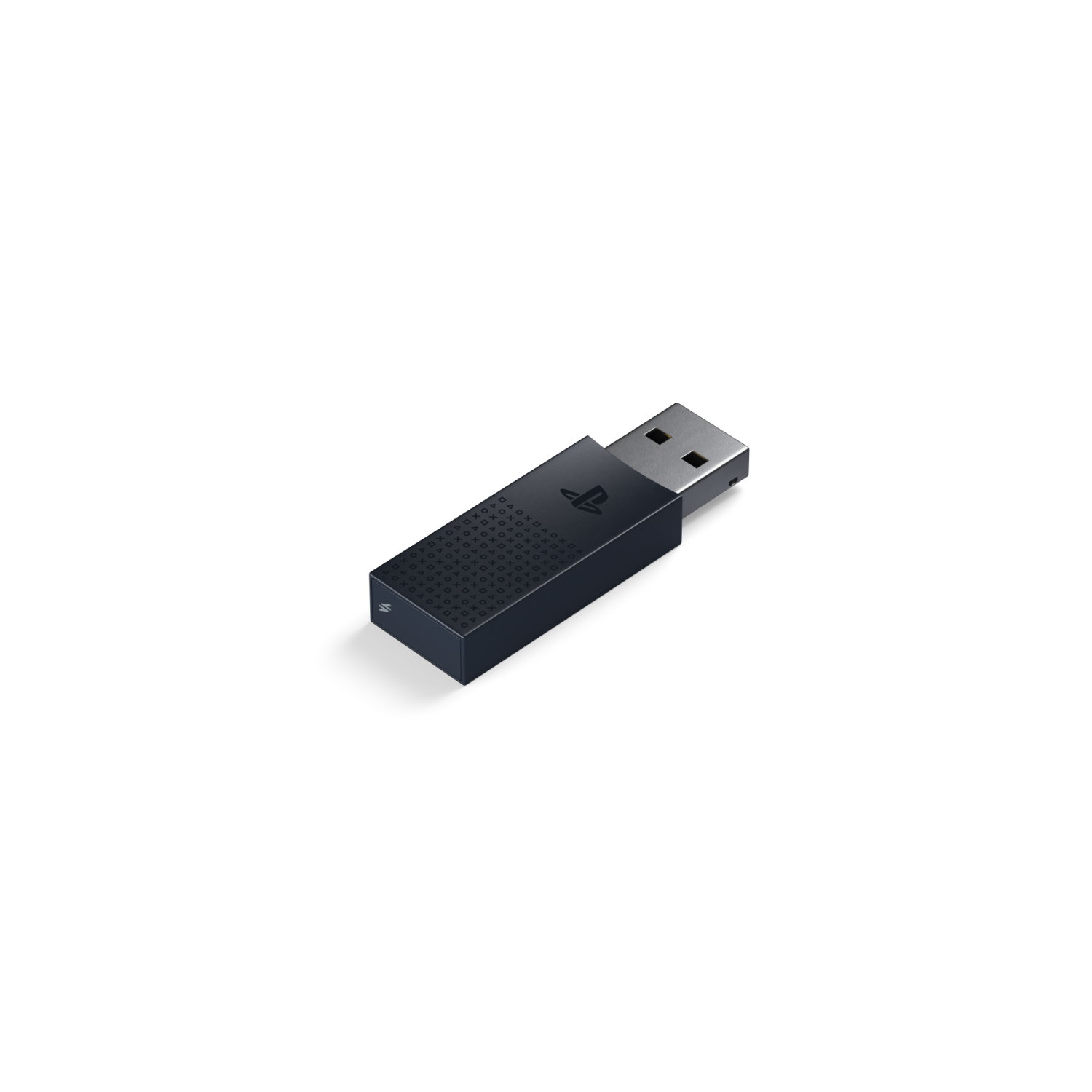 A black USB drive with the PlayStation logo, against a black background.