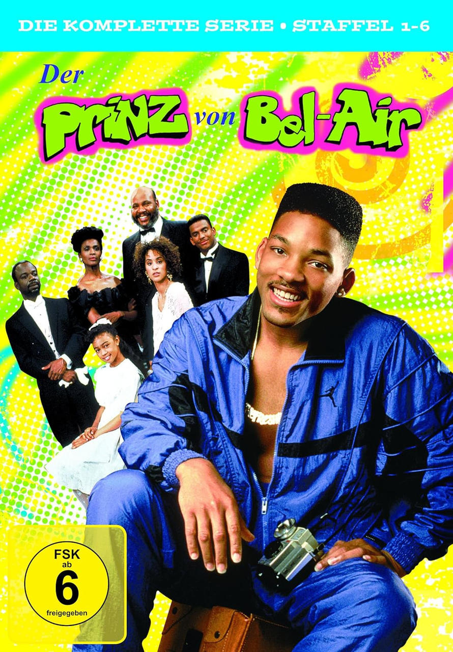 DVD-Cover von Der Prinz von Bel-Air. Will Smith im blauen Trainingsanzug, lächelnd. Andere Schauspieler im Hintergrund.