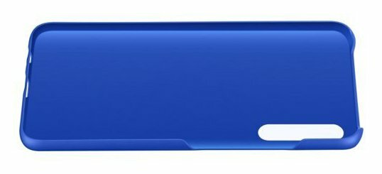 Niebieskie etui na telefon. Jednolity niebieski kolor z wycięciem na aparat.