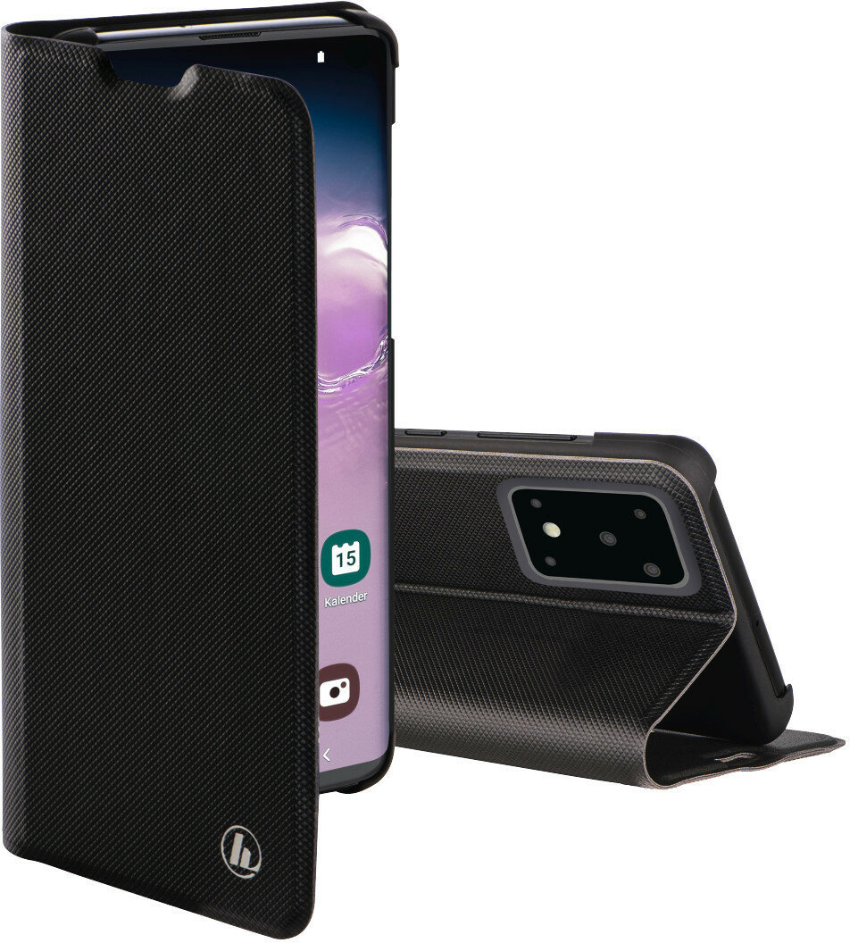 Czarna obudowa na telefon z otwartą klapką pokazującą smartfon.