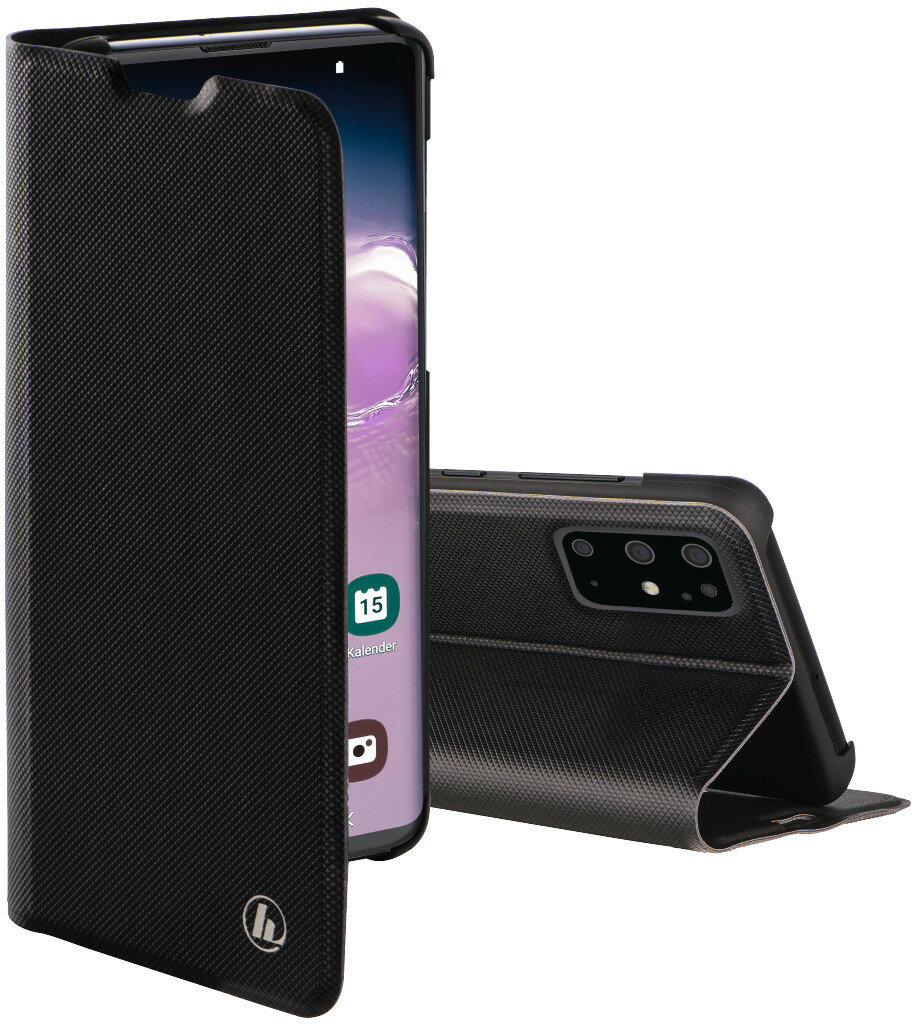 Czarna obudowa na telefon otwarta, pokazująca smartfon w środku.