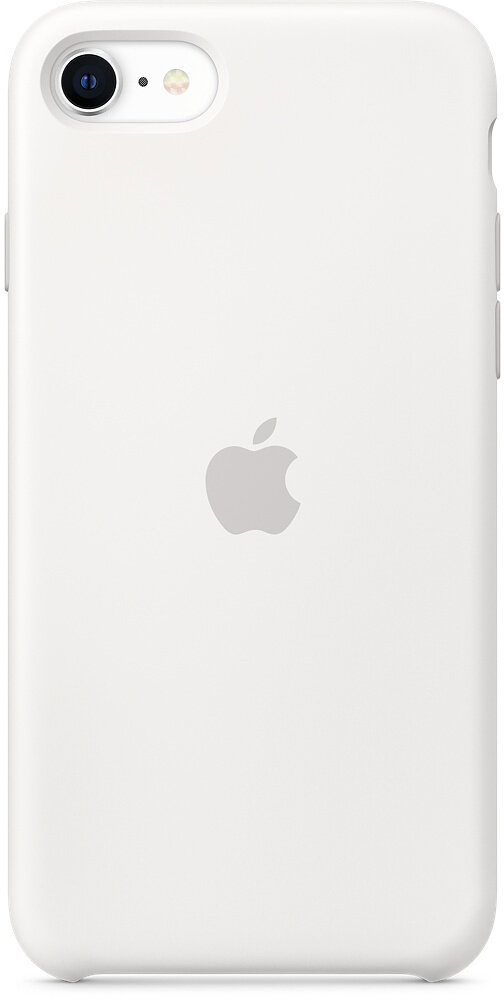 Białe etui na iPhone 7 ze środkowym logo Apple. Elegancki design. Etui jest na białym tle.