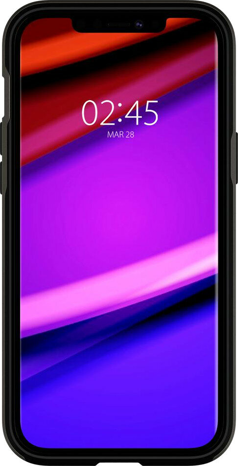 Smartfon z ciemną ramką wyświetla kolorową grafikę tła.