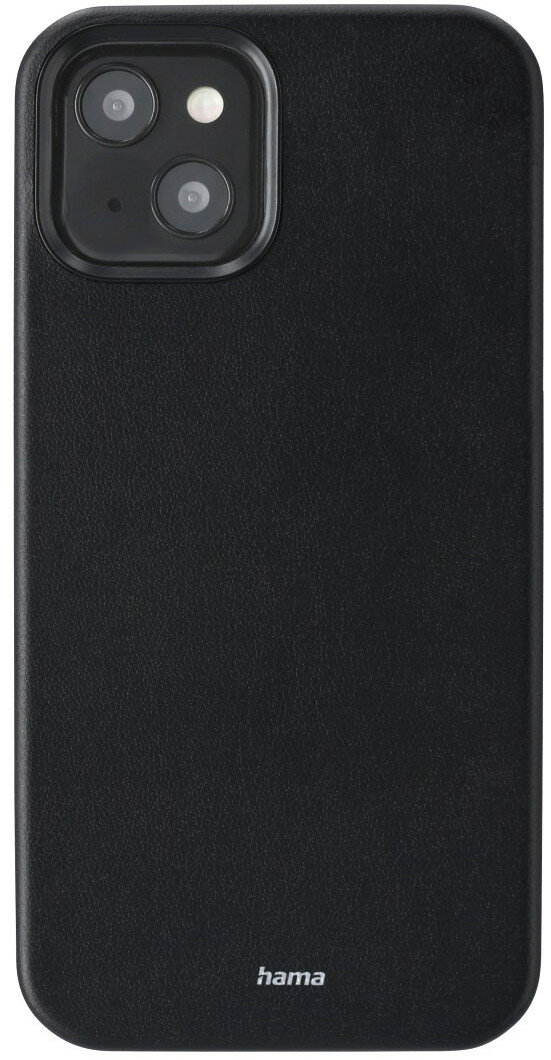 Czarna obudowa do iPhone'a z wycięciem na aparat. Etui ma fakturę przypominającą skórę.