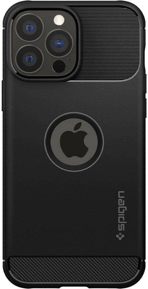 Czarne etui na telefon z logo Apple i aparatem.