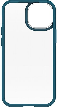 Przezroczyste etui na telefon z niebieskimi krawędziami, pokazujące tył telefonu.