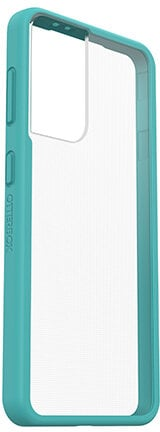 Jasnoniebieskie etui na telefon OtterBox. Etui jest przezroczyste i ma niebieską obwódkę.