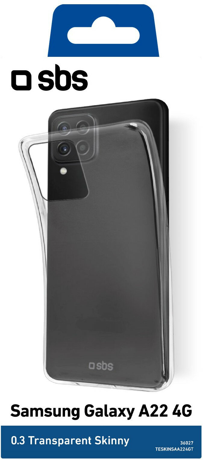 Przezroczyste etui na telefon Samsung Galaxy A22 4G, w opakowaniu z marką.