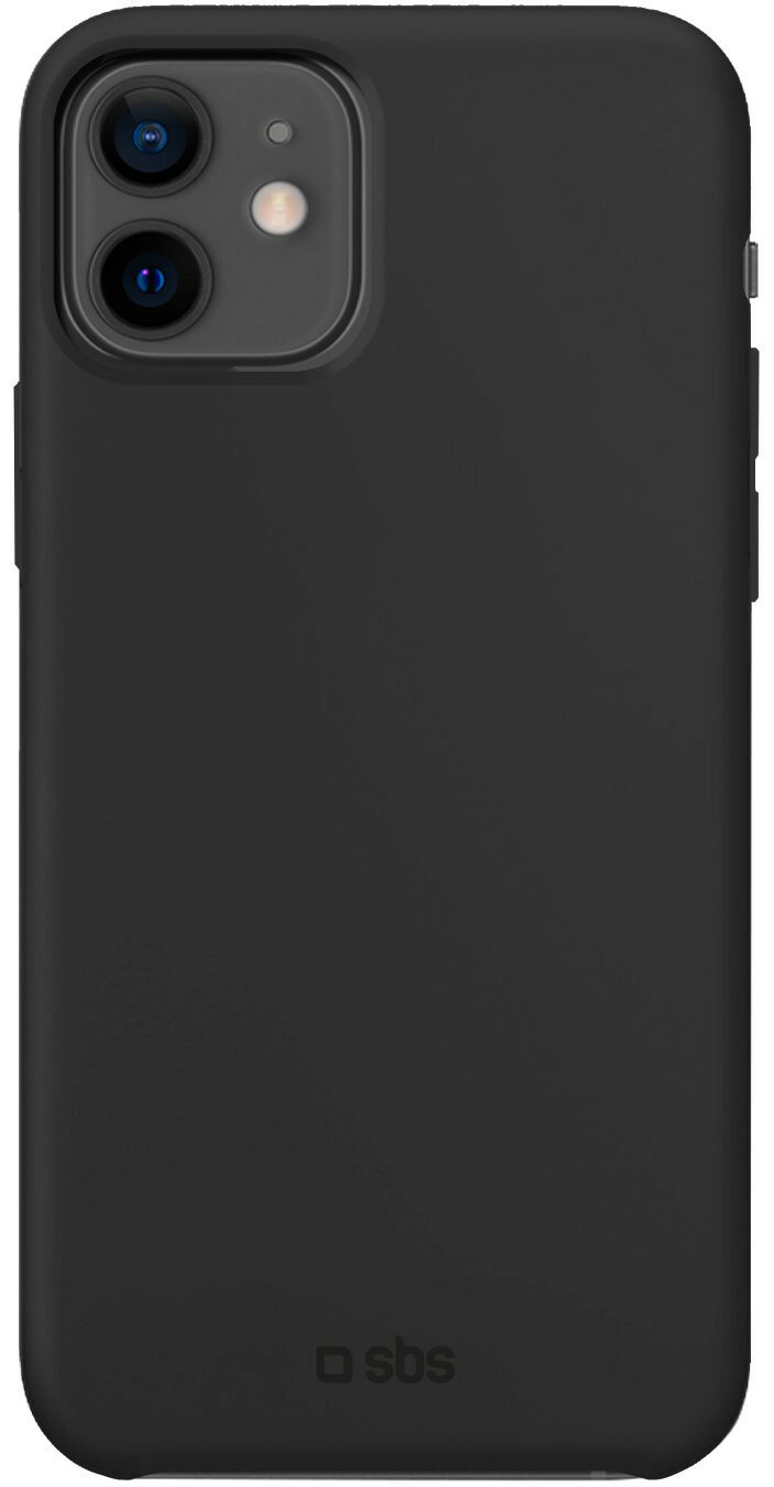 Czarne etui na telefon z podwójnym tylnym aparatem i logo SBS.