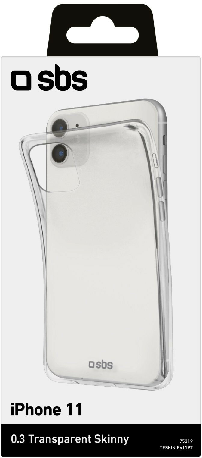 iPhone 11 w przezroczystym etui. Etui jest przezroczyste i pokazuje telefon w środku.