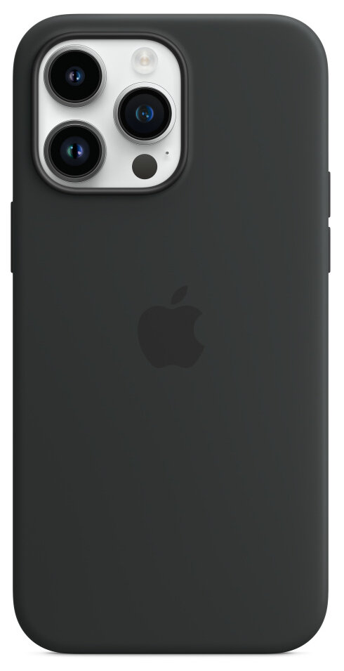 Czarne etui na telefon z logo Apple na tylnej stronie, na białym tle.