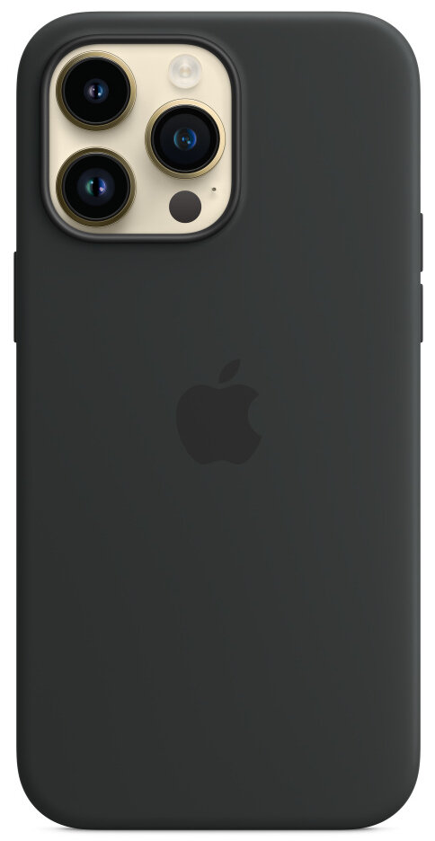 Czarny iPhone z ciemnoszarą obudową. Tył telefonu wyświetla logo Apple i potrójne obiektywy aparatu.