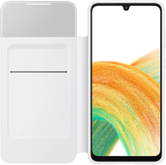Białe etui na telefon z telefonem. Telefon ma białą ramkę i kolorowy ekran.