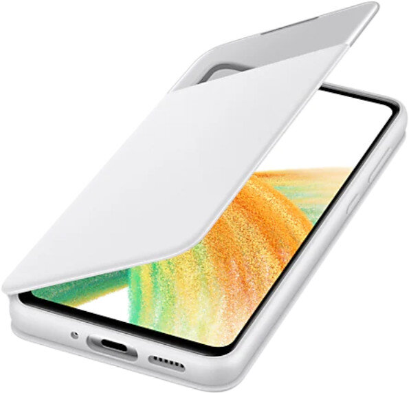 Białe etui na telefon z telefonem w środku i otwartym etui, pokazującym telefon.