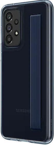 Ciemnoniebieskie etui na telefon Samsung z granatowym paskiem.