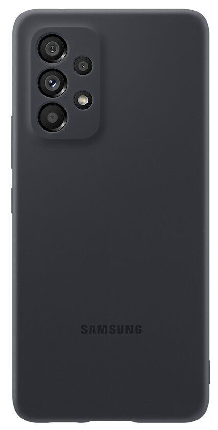 Ciemnoszare etui na telefon. Zakrywa tył telefonu i ma otwory na aparat i przyciski.