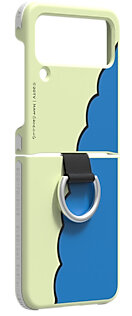 Złożone etui na telefon w kolorze jasnozielonym i niebieskim, z czarnym uchwytem na pierścień.