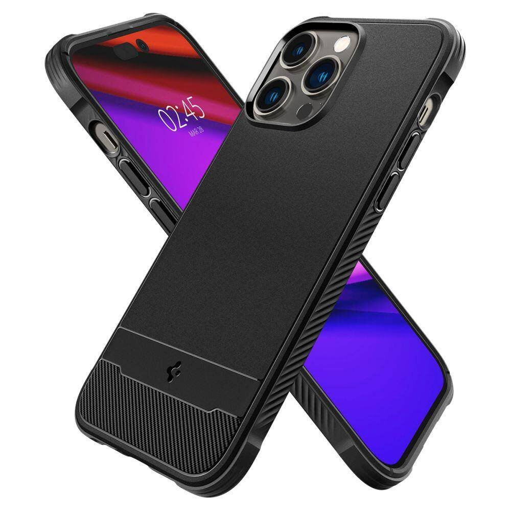 Dwa czarne etui na telefon. Jedno na górze, drugie na dole. Oba etui zachodzą na siebie.