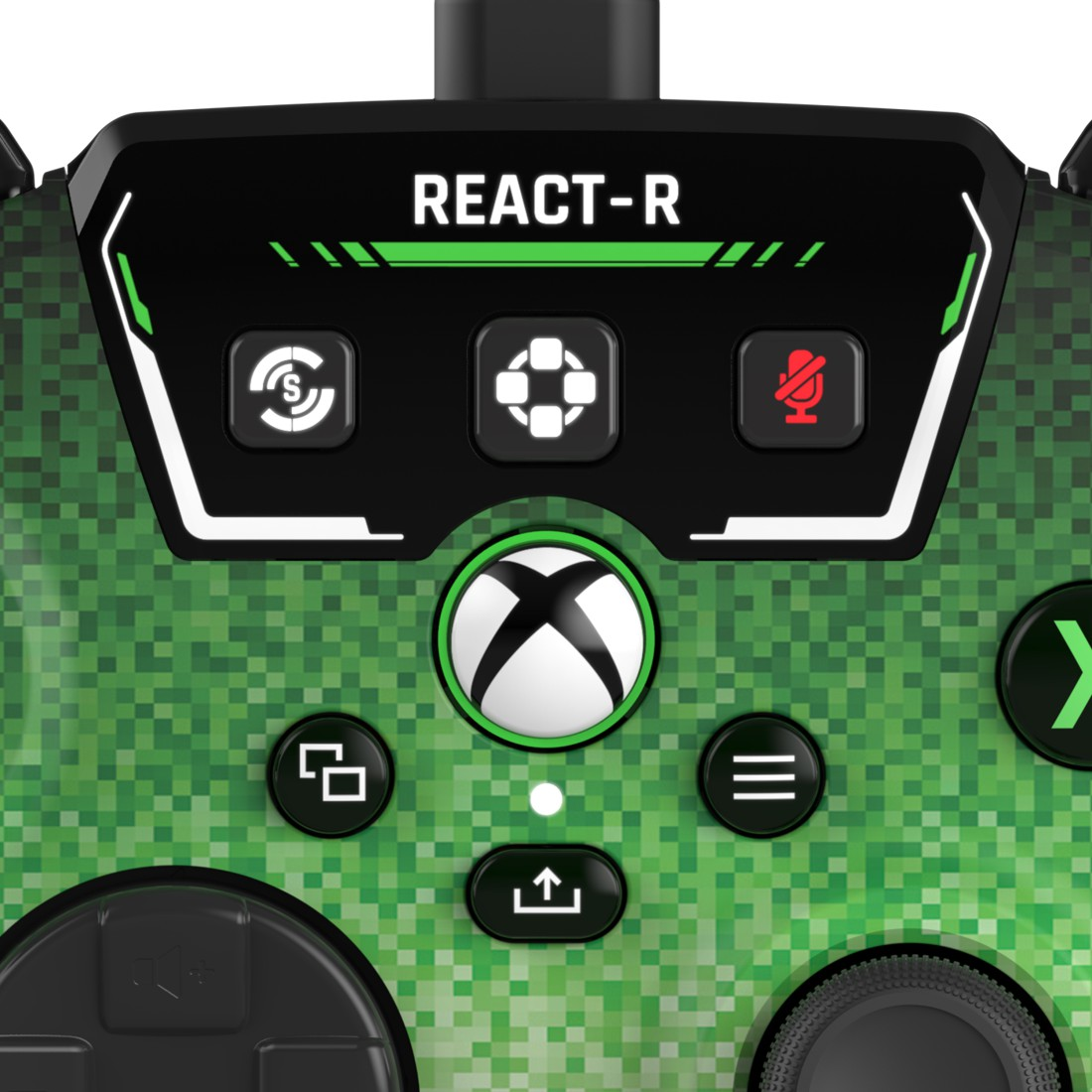 Nahaufnahme eines grünen und schwarzen Xbox-Controllers mit Knöpfen und Logo.