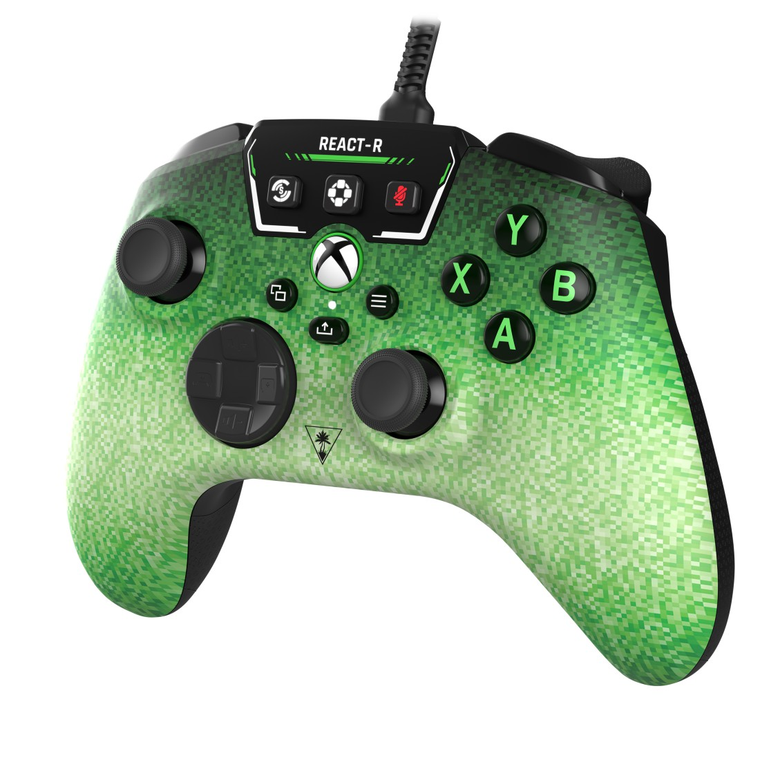 Grüner und schwarzer Xbox-Controller. Der Controller hat verschiedene Tasten und einen Joystick.