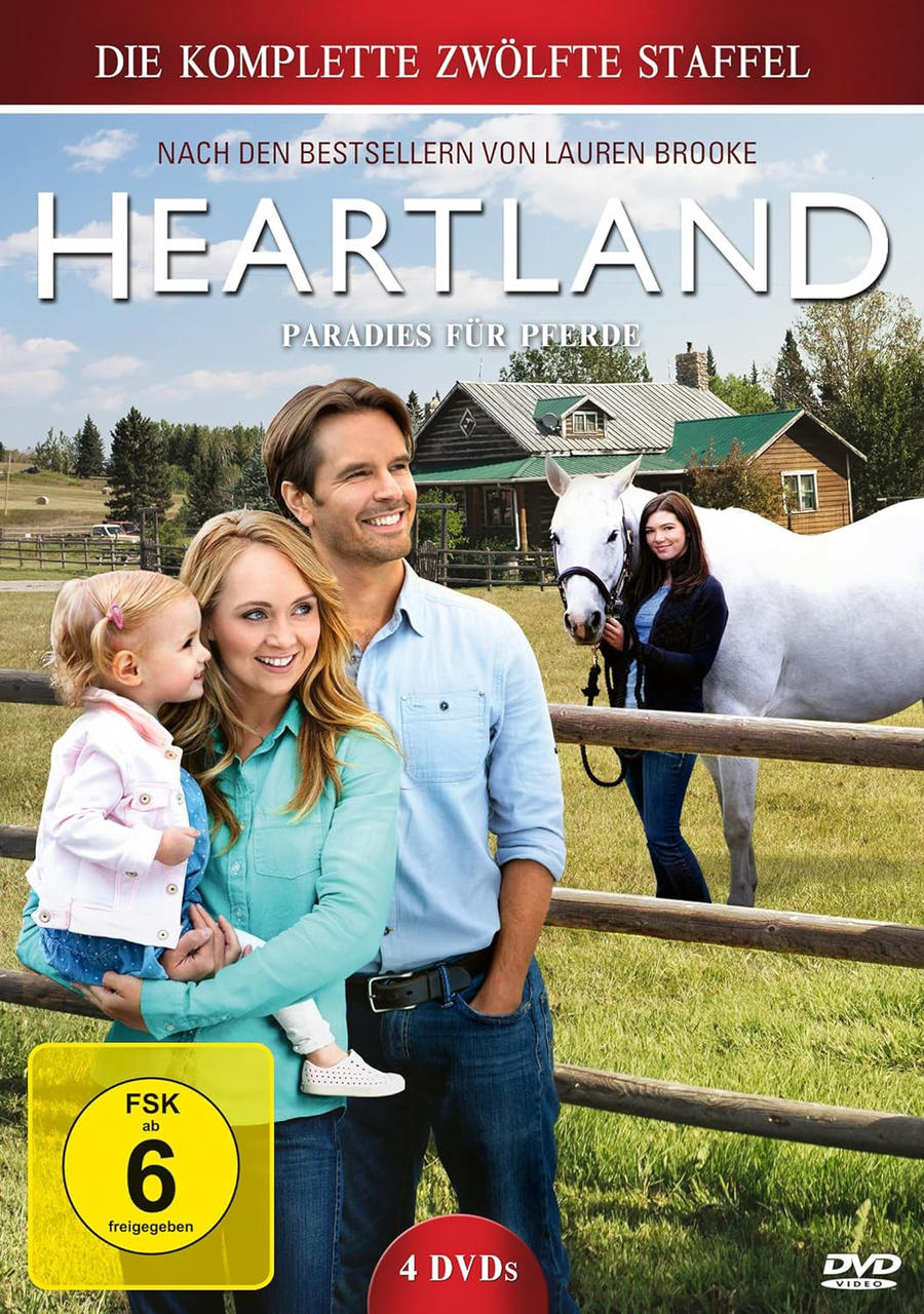 DVD-Cover der Heartland-Serie. Eine Familie mit einem Pferd auf einem Feld.