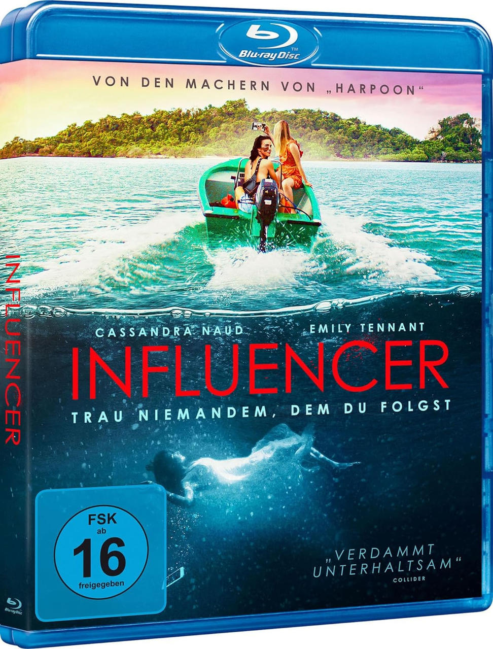 Blu-ray-Disc-Cover eines Films. Bild zeigt zwei Personen in einem Boot auf dem Wasser. Text auf Deutsch.
