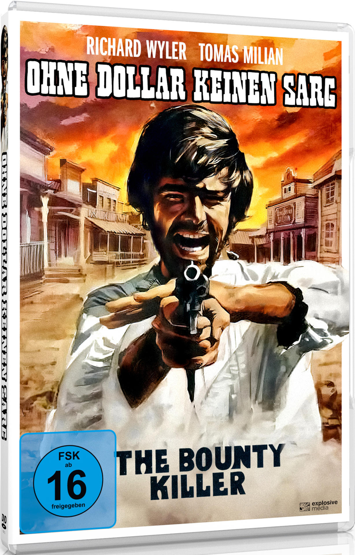 Filmcover mit einem Mann, der mit einer Waffe zeigt. Der Titel lautet „The Bounty Killer“ und ein deutscher Satz.