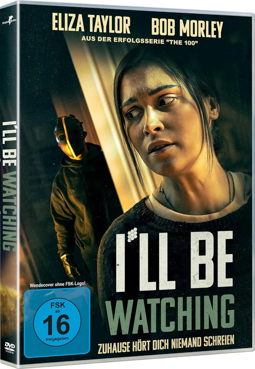 DVD-Cover des Films "I'll Be Watching". Zeigt eine verängstigt aussehende Frau. Eine weitere Figur im Hintergrund.