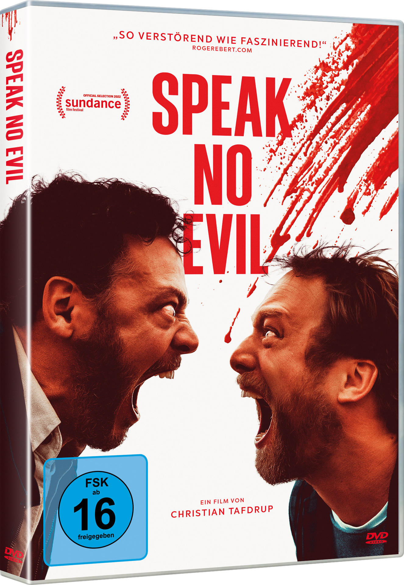 Filmcover mit zwei Männern, die sich anschreien. Der Titel lautet 'Speak No Evil'.