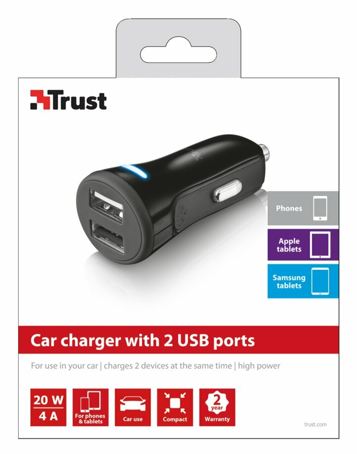 Ładowarka samochodowa TRUST 20W 2xUSB Czarny