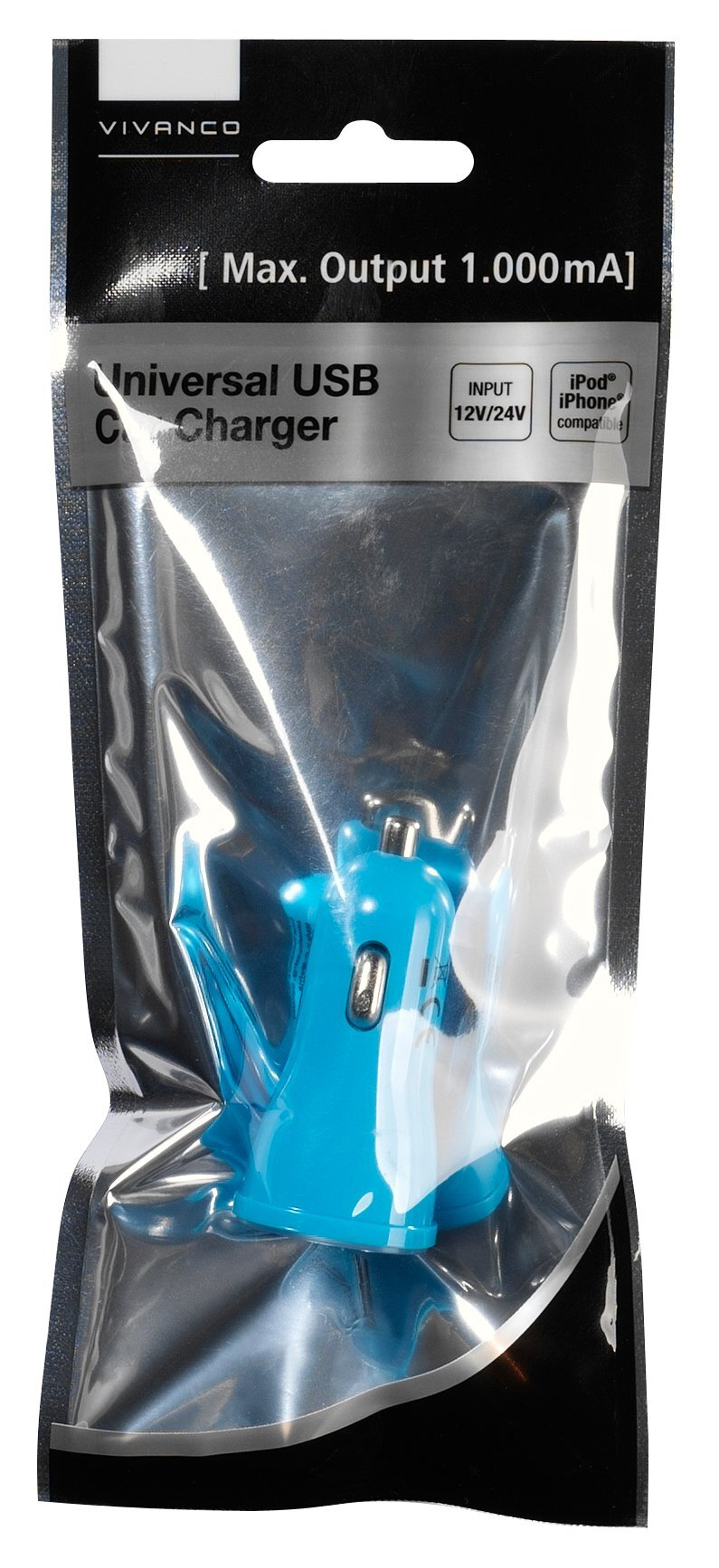 Ładowarka samochodowa VIVANCO 1xUSB 1A Niebieski
