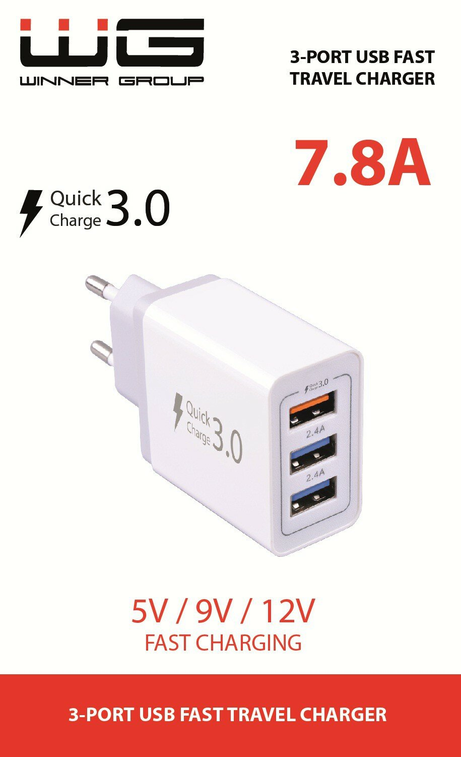 Ładowarka sieciowa WG 3xUSB 7.8A Biały