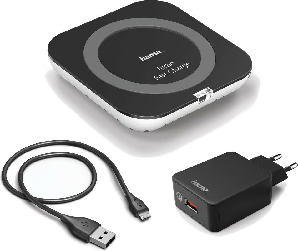 Ładowarka indukcyjna HAMA TFC 15 Czarny + QC 3,0 + kabel USB - microUSB