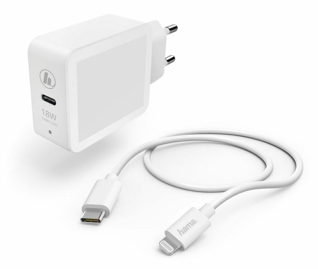 Ładowarka sieciowa HAMA PD USB-C 18W Biały + kabel Lightning 1m 188330
